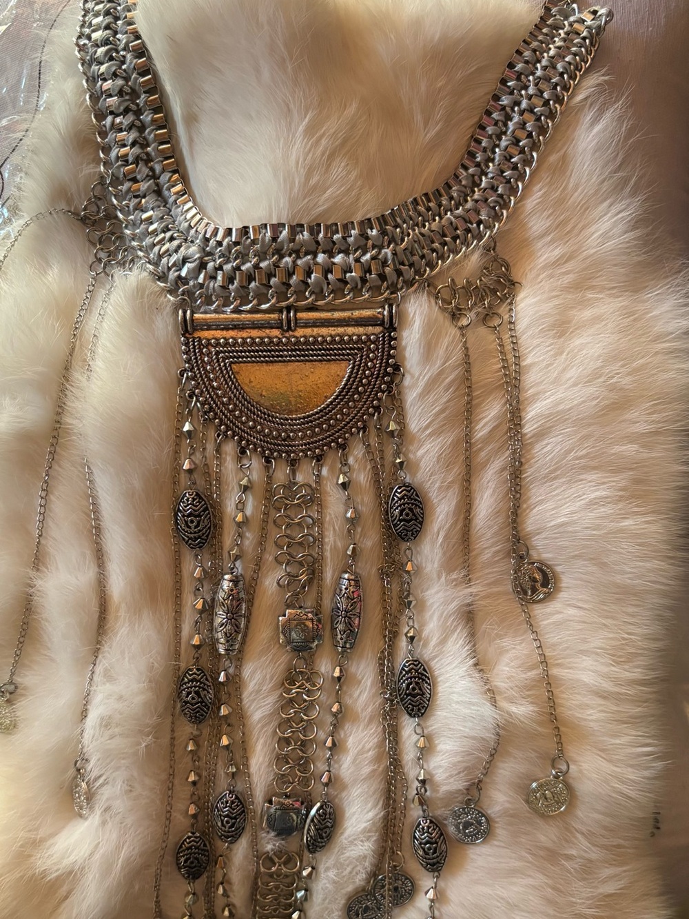 Bohemian Silver-Tone Fringe Statement Necklace
